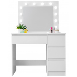 Aga Măsuță de toaletă cu oglindă, iluminare și el.priză Alb lucios