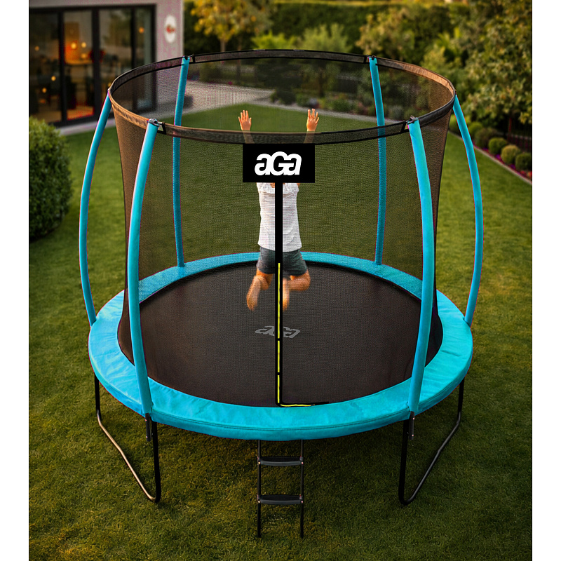 Aga SPORT EXCLUSIVE Trambulină 250 cm Albastru deschis + plasă de protecție + scară - CALITATEA a II-a