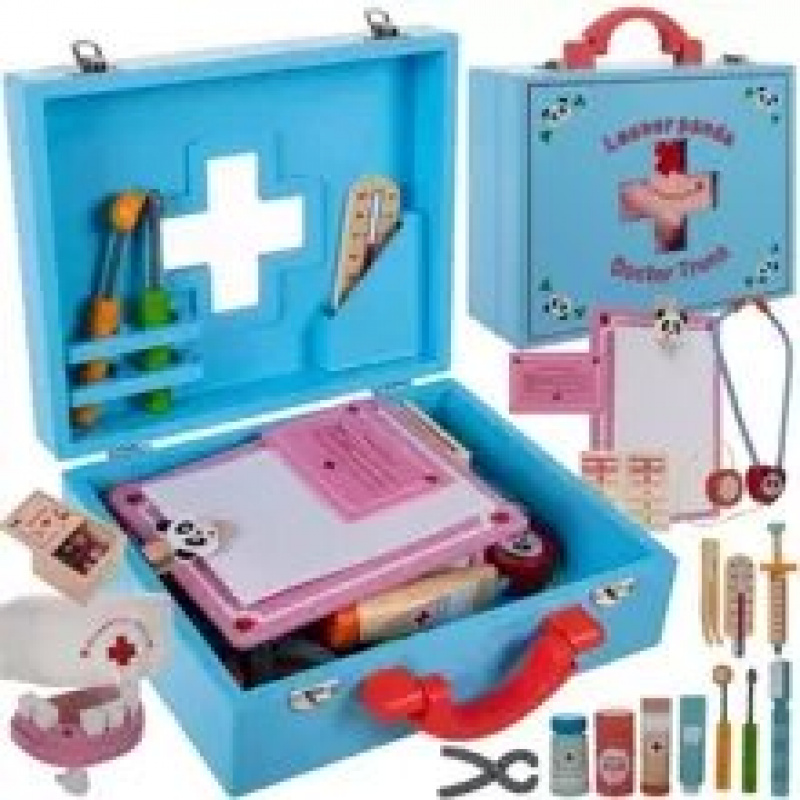 Set de doctor din lemn pentru copii, 43 piese, Kruzzel 19869