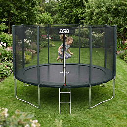 Aga SPORT PRO Trambulină 366 cm Verde închis + plasă de protecție + scară - CALITATEA a II-a
