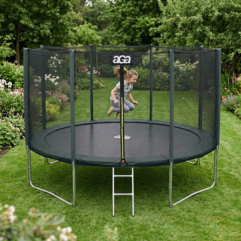 Aga SPORT PRO Trambulină 366 cm Verde închis + plasă de protecție + scară - CALITATEA a II-a