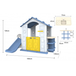 Casă cu Tobogan și Chiuvetă Acoperiș Albastru