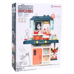 Bucătărie colorată pentru copii 3+ Arzător interactiv cu aburi + Robinet cu apă + Tablă de scris cu cretă + Accesorii 42 buc.