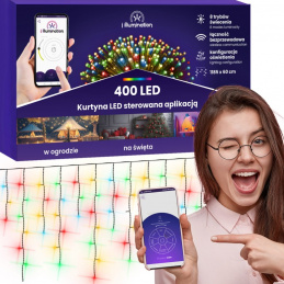 Cortină luminoasă I Iluminare 400 LED - multicoloră - controlată prin aplicație Cortină luminoasă I Iluminare 400 LED - multicoloră - controlată prin aplicație