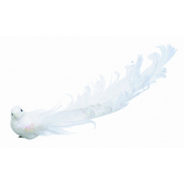 Decorațiune pasăre pe clemă albă de Crăciun