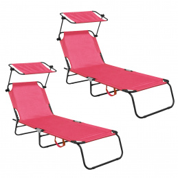 Aga 2x Șezlong de grădină reglabil cu acoperiș Roz