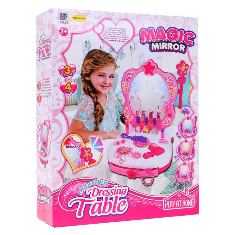 Măsuță de toaletă interactivă portabilă pentru fete 3+ Oglindă + cosmetice + accesorii