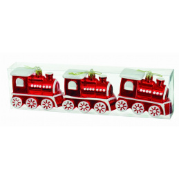 Trei ornamente trenuleț pentru agățat în bradul de Crăciun Trei ornamente trenuleț pentru agățat în bradul de Crăciun