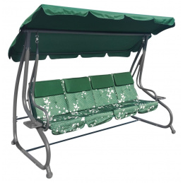 Leagăn mare de grădină pentru 4 persoane Fluturi Verzi + Textilină + Acoperiș + Scaun reglabil + 4 Perne