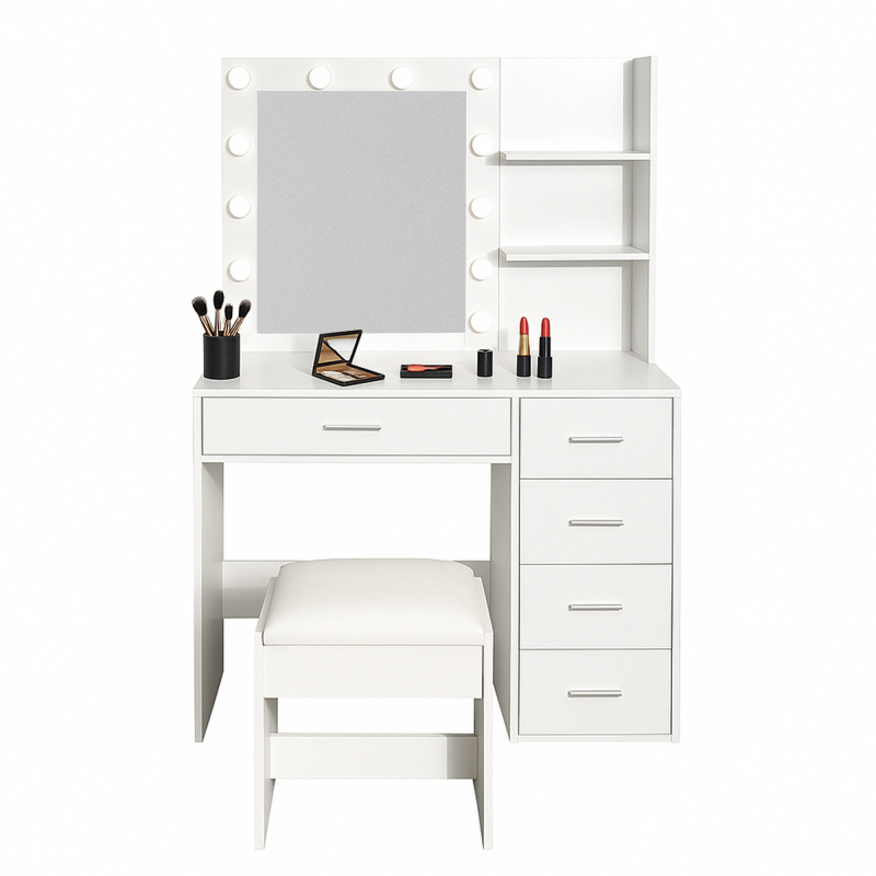 Aga Măsuță de toaletă cu oglindă și iluminare + taburet Alb