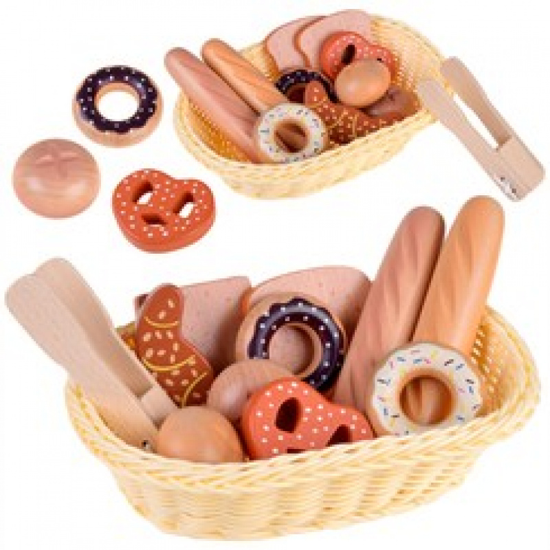 Coș de pâine cu produse de patiserie din lemn ZA4134
