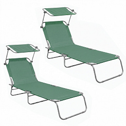 Aga 2x Șezlong de grădină reglabil cu acoperiș Verde deschis