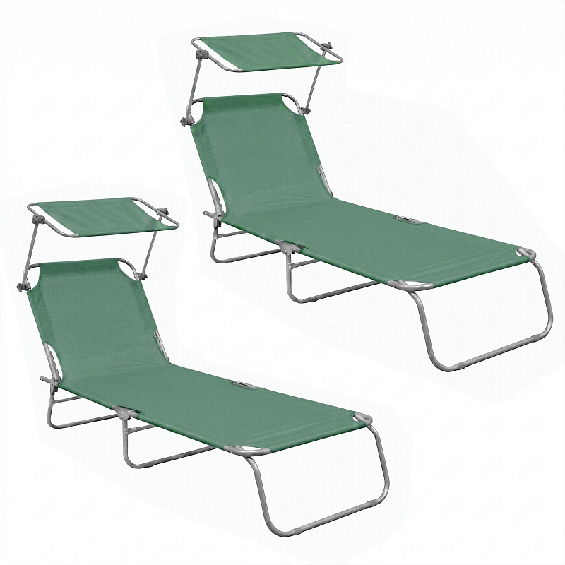 Aga 2x Șezlong de grădină reglabil cu acoperiș Verde deschis