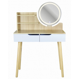 Măsuță de toaletă cosmetică cu oglindă LED - SCANDI alb / fag