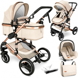 Kiduku Cărucior combinat 3 în 1 Bej