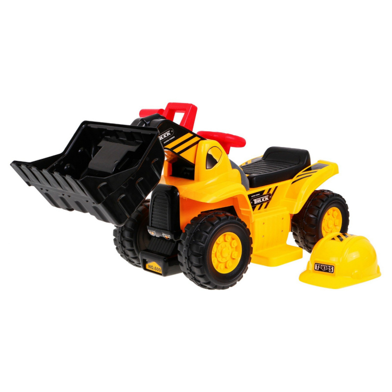 Buldozer pe baterii pentru copii Călăreț + cască + cupă mobilă + sunete