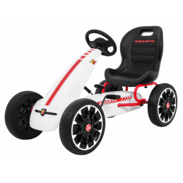 Kart ABARTH cu pedale pentru copii Alb + Roți EVA + Frână de mână + Rulare liberă