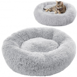 Pat rotund plușat, gri - 60x60