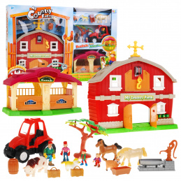 Ferma pentru copii 3+ set de figurine 18 buc. + Șură cu sunete + Tractor + Familie de 4 persoane + Animale