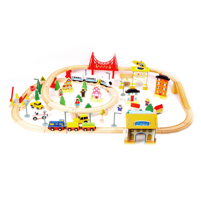 Aga4Kids Set trenuleț din lemn 108 piese pe baterii
