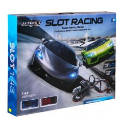 Pistă de curse de 10 metri pentru copii 6+ Telecomenzi + 2 mașinuțe 1:43 + Lumini + 2 bucle 360
