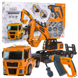 Vehicule de construcție de asamblat pentru copii 3+ Camion + excavator + bormașină 185 piese.