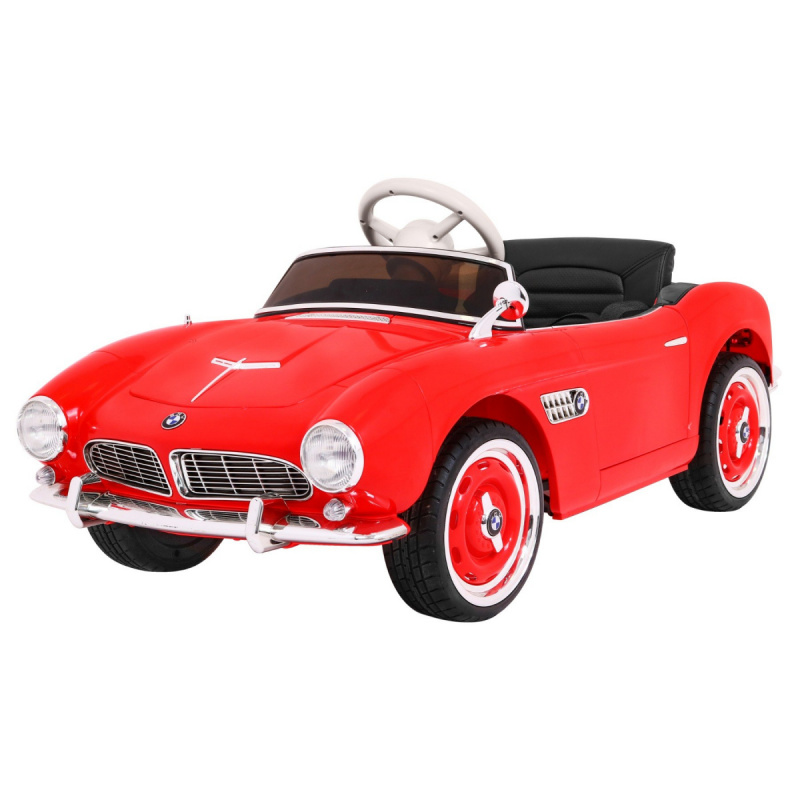 BMW 507 Retro mașinuță electrică pentru copii roșie + LED audio + telecomandă + piele ecologică + EVA + pornire lentă