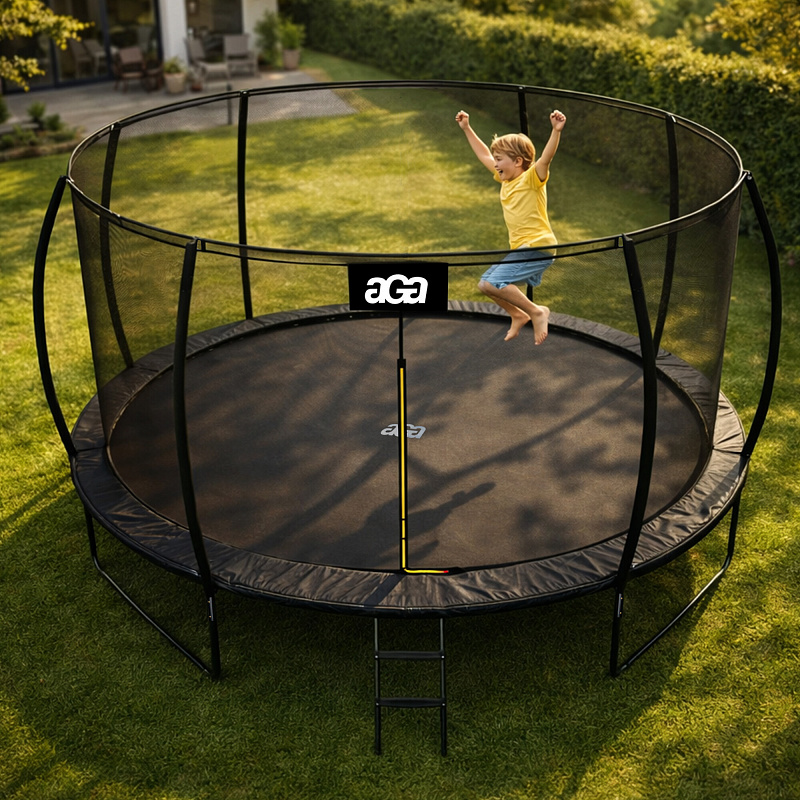 Aga SPORT EXCLUSIVE Trambulină 366 cm Negru + plasă de protecție + scară - CALITATEA a II-a