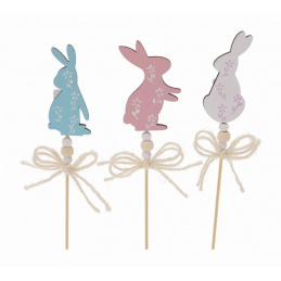Iepuraș de Paște din lemn pe băț, mix de modele