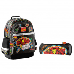 Set școlar Paso cu rucsac cu trei compartimente + penar Iron Man