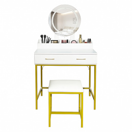 Aga Măsuță de toaletă cu oglindă și iluminare + taburet Alb