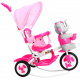 tricicletă pentru copii Elephant Pink + sunete + copertină + barieră de siguranță + suport pentru picioare + mâner + schiuri + spațiu de depozitare