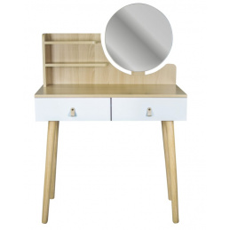 Măsuță de toaletă cosmetică cu oglindă - SCANDI albă / fag