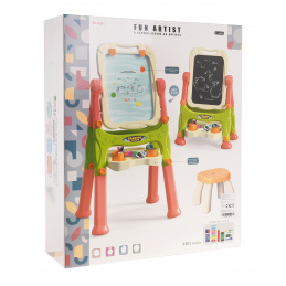 Tabelă 2în1 magnetică și de cretă pentru copii 3+ Accesorii + Reglare înălțime + Taburet + Raft + Markere Creion Tabelă 2în1 magnetică și de cretă pentru copii 3+ Accesorii + Reglare înălțime + Taburet + Raft + Markere Creion