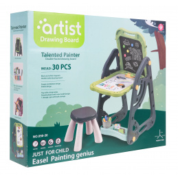 Tablă multifuncțională pentru copii 3+ Tablă magnetică + Tablă de scris cu cretă + Scăunel + Articole de papetărie