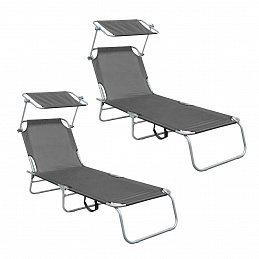 Aga 2x Șezlong de grădină reglabil cu acoperiș Gri