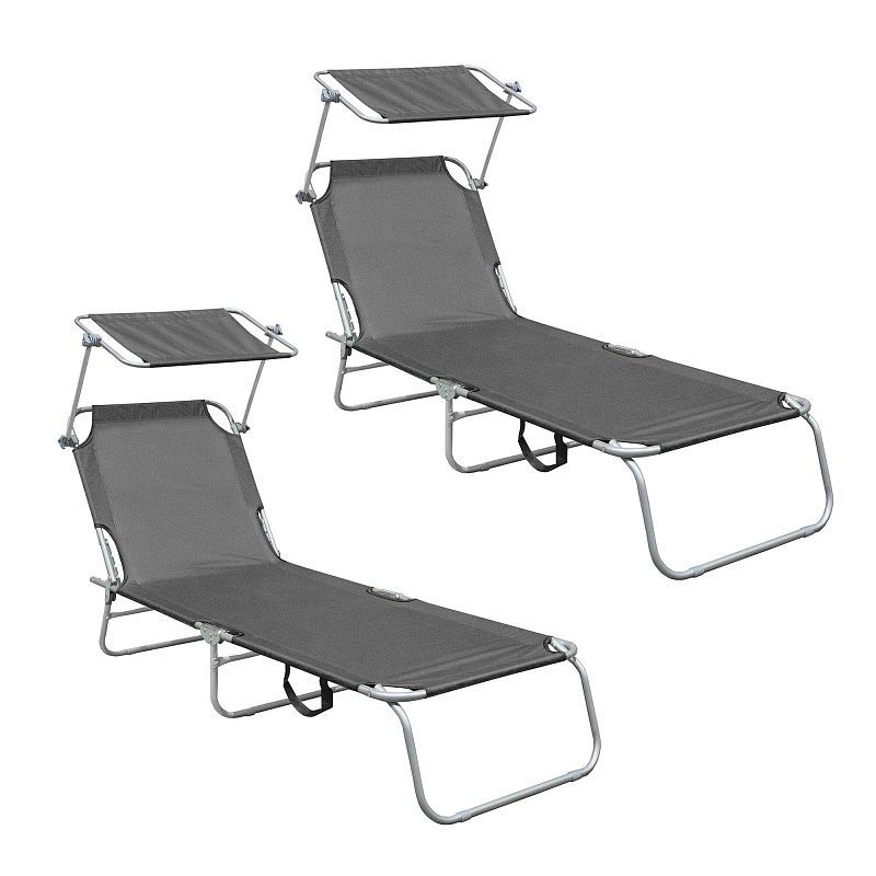Aga 2x Șezlong de grădină reglabil cu acoperiș Gri