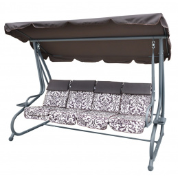 Leagăn de grădină mare pentru 4 persoane Maro + Textilină + Acoperiș + Scaun reglabil + 4 Perne