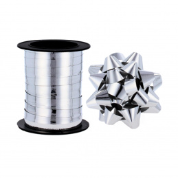 Aga Panglică 0,5 cm x 20 m + 6x stea decorativă Argintie