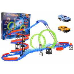 Circuit extrem de curse cu scară pentru copii 3+ Elemente de construcție 116 buc. + 2 Mașinuțe + 2 Buclă 360 de grade