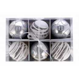 Set de șase ornamente de Crăciun argintii, 3 modele pentru brad