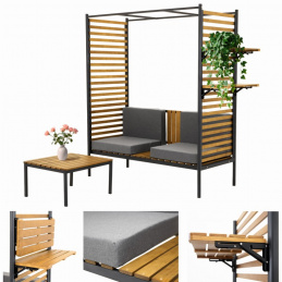 Pergolă de grădină cu bancă cu spătar și set de masă Pergolă de grădină cu bancă cu spătar și set de masă