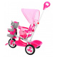 tricicletă pentru copii Elephant Pink + sunete + copertină + barieră de siguranță + suport pentru picioare + mâner + schiuri + spațiu de depozitare