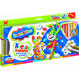 Bambino Creioane triunghiulare în ramă de lemn 24 culori + ascuțitoare
