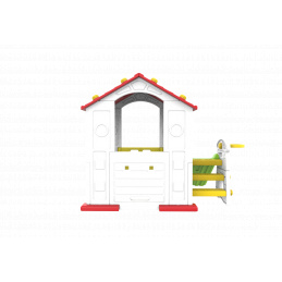 Căsuță de grădină 3în1 pentru copii Acoperiș roșu + Tobogan + Baschet