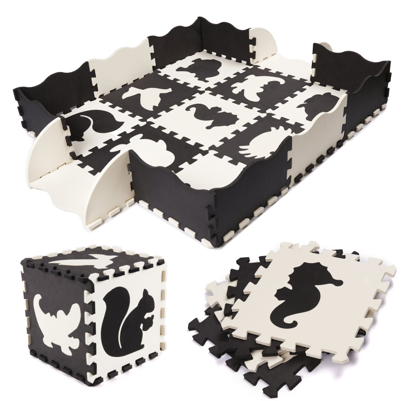Aga Puzzle din spumă contrastantă 30 x 30 cm, 25 buc Negru-crem