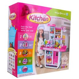 Bucătărie roz roz imensă pentru copii 3+ Arzătoare interactive + Robinet cu apă + Panou audio + Accesorii