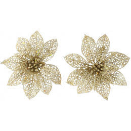 Flori aurii sclipitoare pe un clips pentru bradul de Crăciun Flori aurii sclipitoare pe un clips pentru bradul de Crăciun