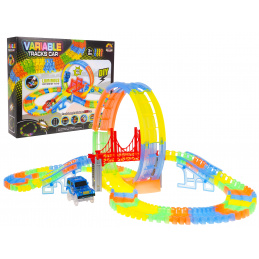 Pistă de curse fluorescentă pentru copii 3+ Piese flexibile 157 buc. + Mașinuță cu LED + Buclă 360