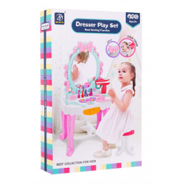 Măsuță de toaletă interactivă pentru fetițe 3+ Scăunel + Uscător de păr + Accesorii